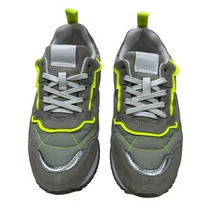 SHUTZ Women's Sneakers Gray Suede Leather Yellow Trim Athletic‎ Shoes Size 6.5B